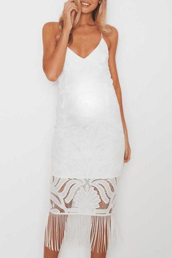 Maternity Lace Solid Color Cami Dress