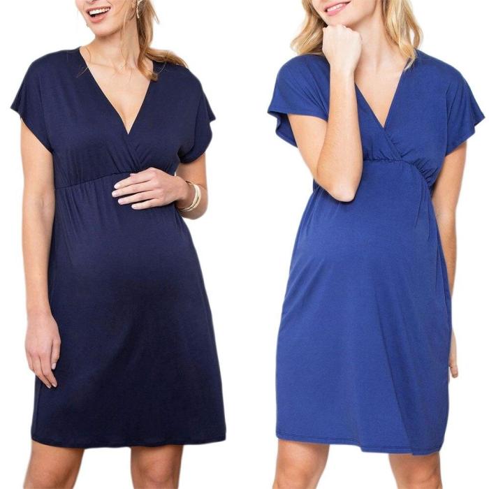 2020 Women's Pregnancy Dress Summer V Neck Short Sleeve Maternity Dresses