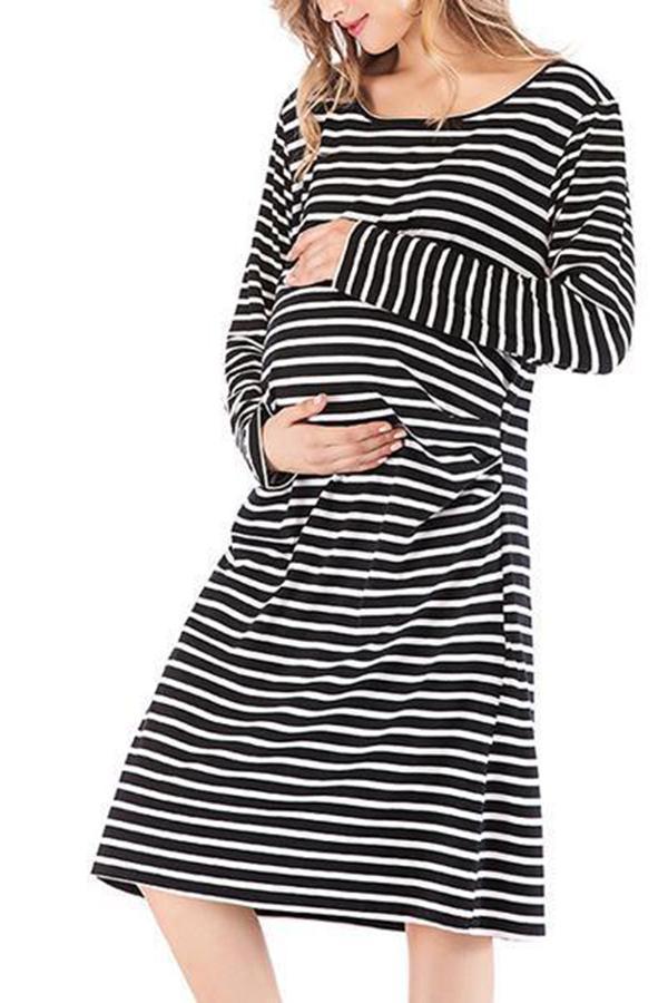 New Stripe Loose Comfort Cotton Modal Maternity Dress