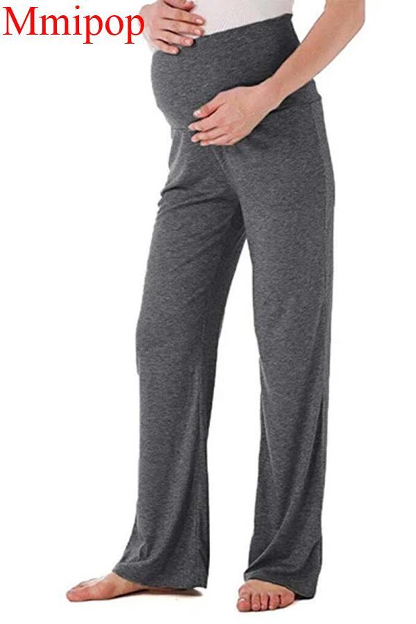 Women's Maternity Wide Straight Lounge Pants Stretch Pregnancy Trousers