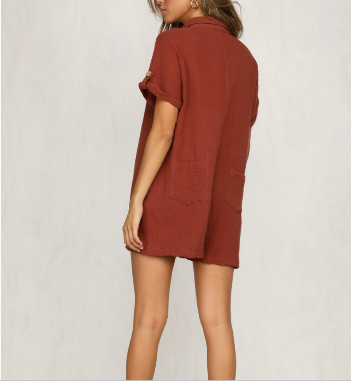 Maternity Casual Pure Color Shirt Button Dress
