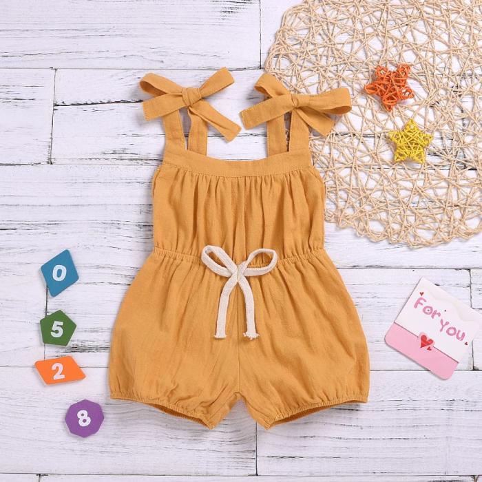 Infant Baby Girl Solid Color Strap Jumpsuit Casual Overall Clothes