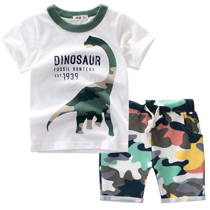 Summer Baby Boys Cartoon Dinosaur T Shirt Tops Camo Shorts Clothes