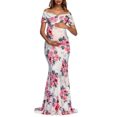 Floral Off Shoulder Maternity Maxi Dress