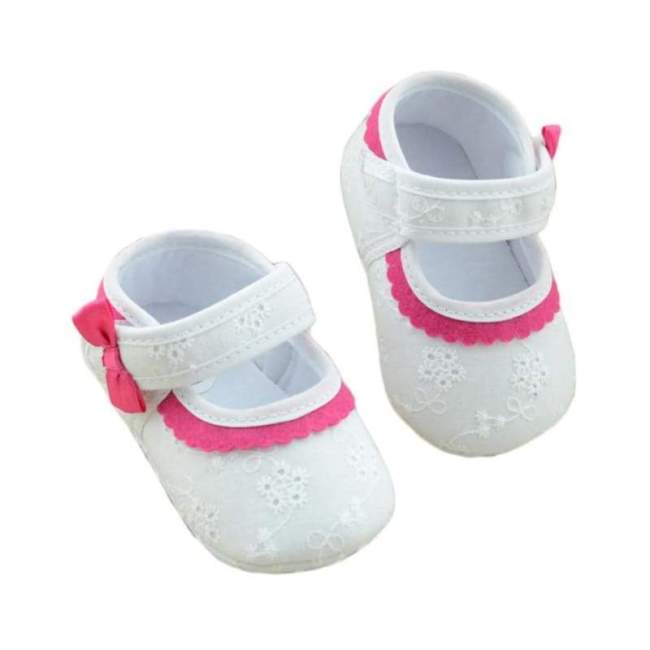 Baby Shoes Embroidered Flower Soft Bottom - White/Pink