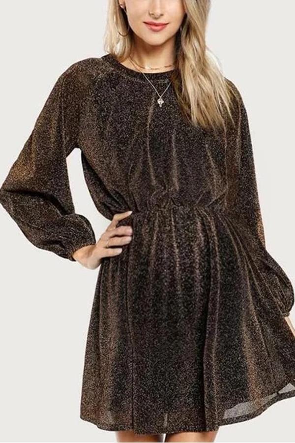 Maternity Fashion Solid Color Round Neck Sequined Long Sleeve Dress