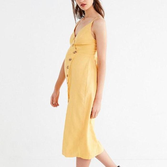 Maternity Solid Color Sleeveless Midi Dress