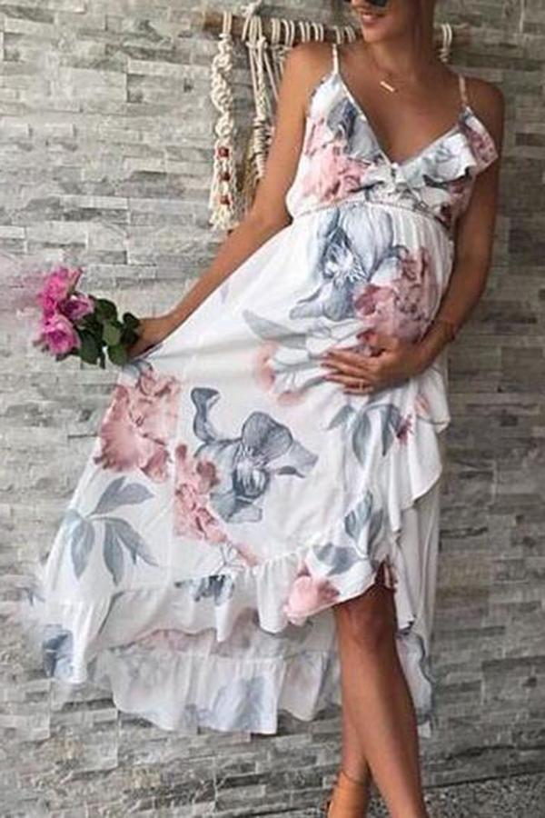 Maternity Irregular Ruffle Hem Cami Dress