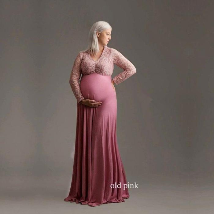 Pregnant Woman Cotton Dress Taking Pictures  Lace Long Skirt