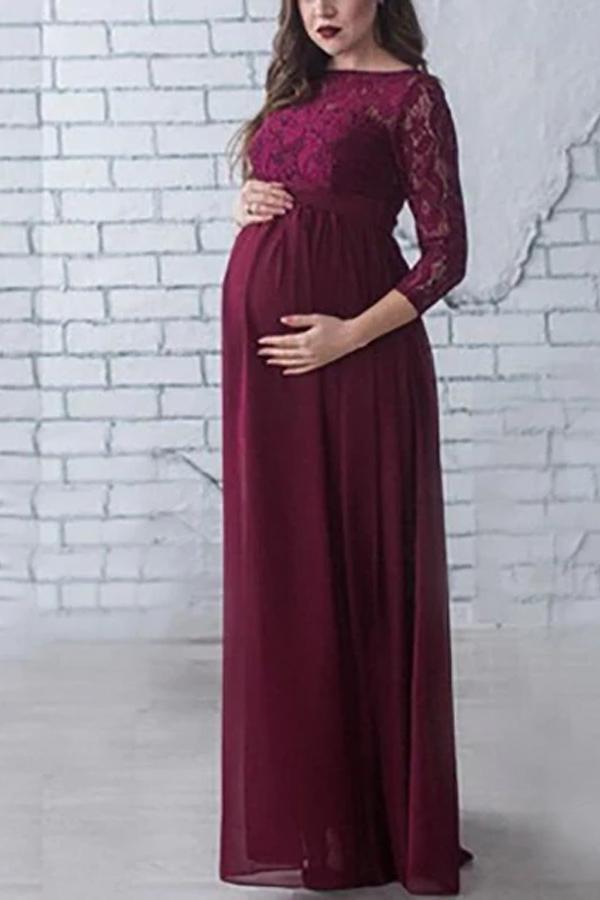 Maternity Casual Patchwork Long Sleeves Dress