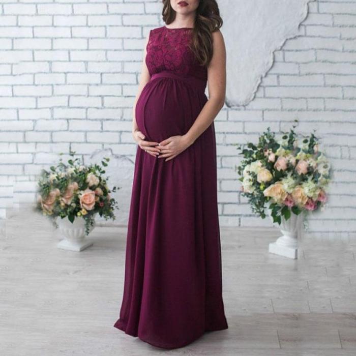 Maternity Lace Patchwork Full Length Dress