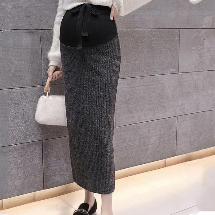 Maternity wear long knit split bag hip skirt