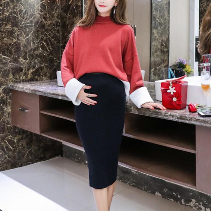 Maternity Simple Solid Color Loose Skirt