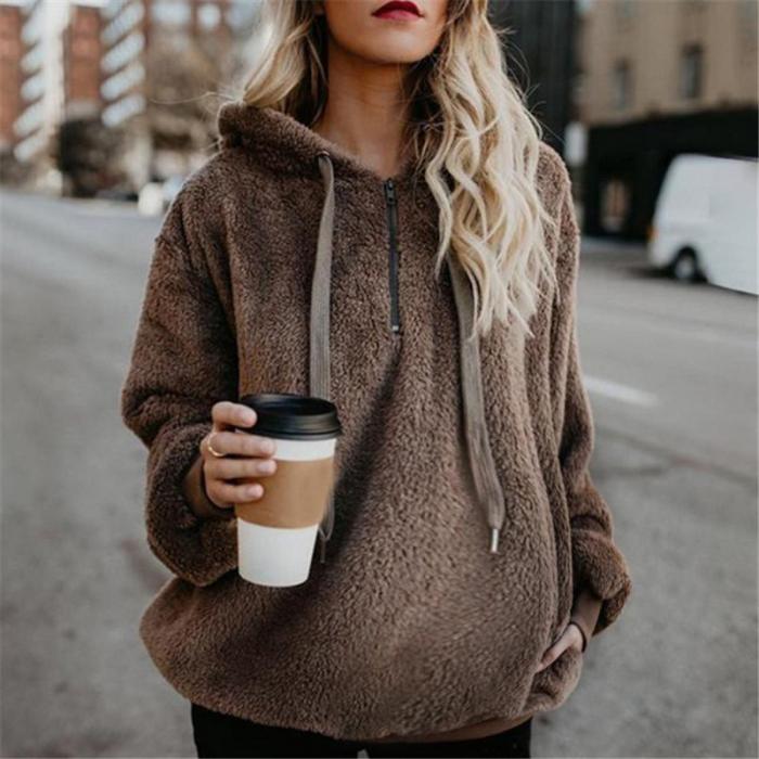 Maternity Solid Color Casual Hooded Velvet Jacket