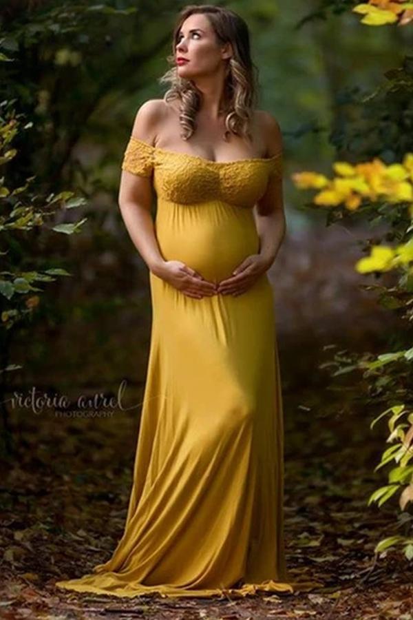 Summer Pregnant Women  Photoshoot Gowns  Dress Short Sleeve Lace Pregnant Women Photography Dress Long Skirt