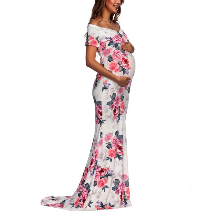 Floral Off Shoulder Maternity Maxi Dress