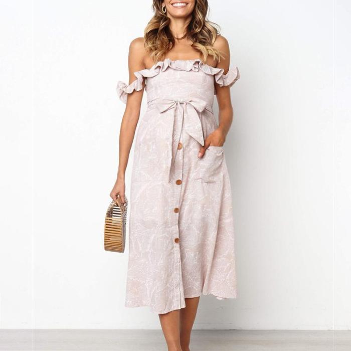 Maternity Scalloped Shoulder With Open Back Lacing Dress