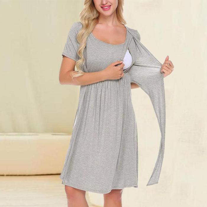 Maternity Casual Round Collar Lactation Skirt