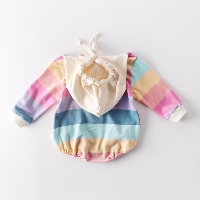 New Fall 2020 Rainbow Long Sleeve Hooded Bodysuit for Boys and Girls