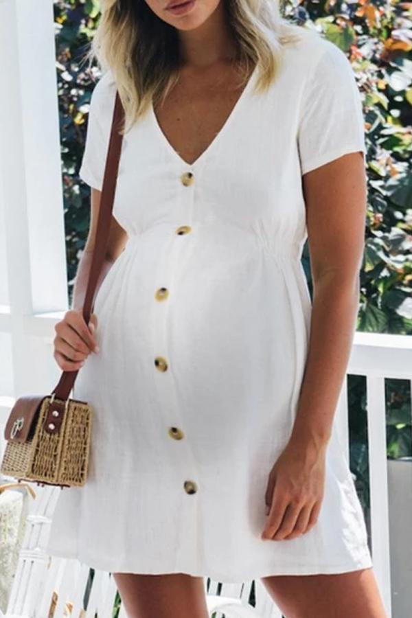Maternity Casual V-Neck Single-Breasted Short Sleeve Dress