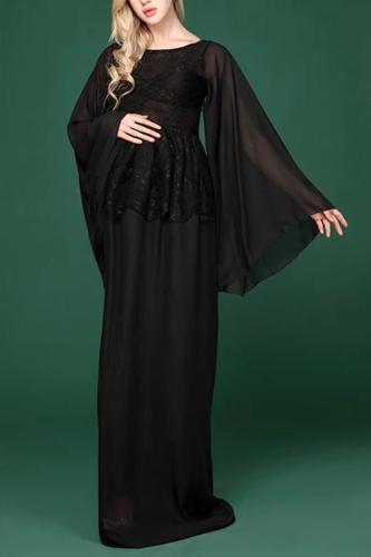 Maternity Solid Black Lace Long Sleeve Photo Props