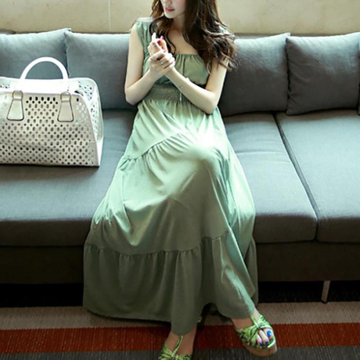 Maternity Sweet Square-Cut Pure Colourshort Sleeve Dress