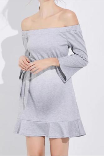 Maternity Off Shoulder Strap With Ruffled Dress