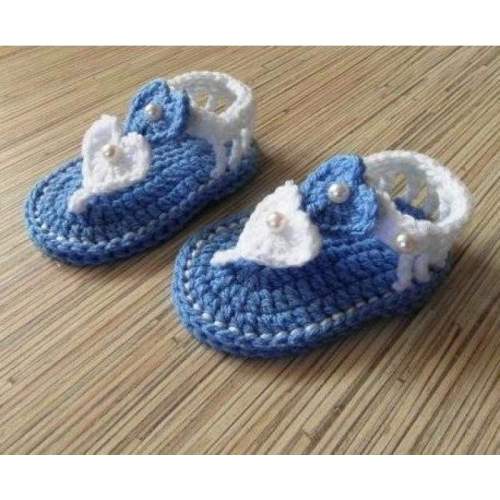 Crochet Baby Blue and white Heart Shaped Shoes