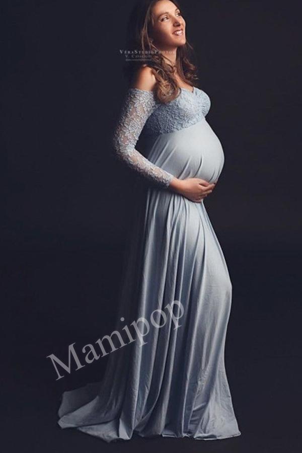 Pregnant Woman Cotton Dress Taking Pictures  Lace Long Skirt