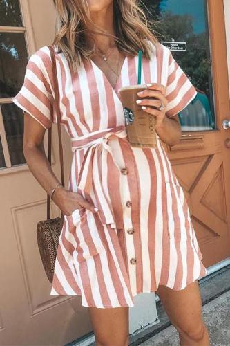 Maternity V-Neck Stripe Tie Above Dress
