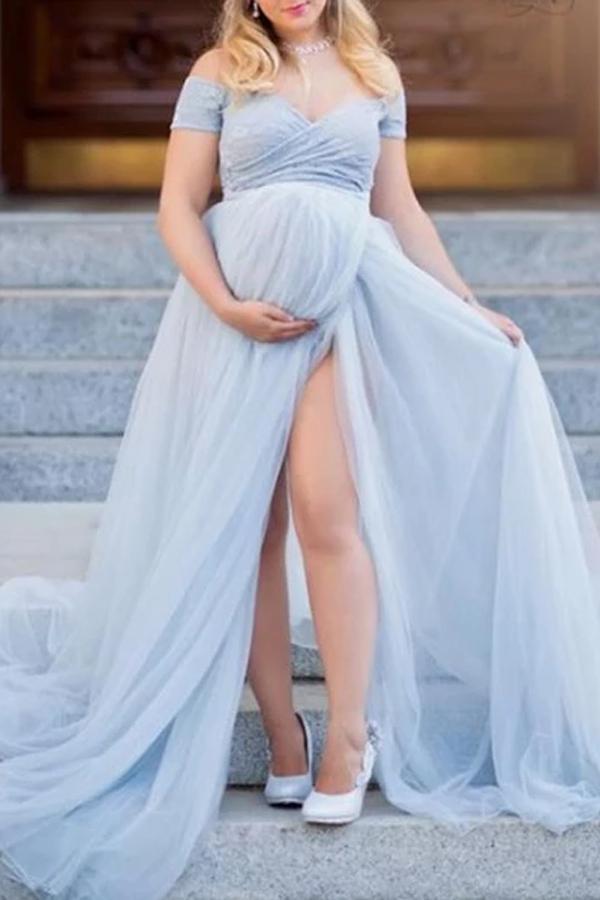 Maternity Off The Shoulder Short Sleeve Photoshoot Gowns