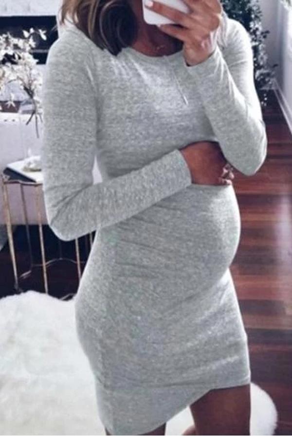 Maternity Long Sleeve Basic Home Dress