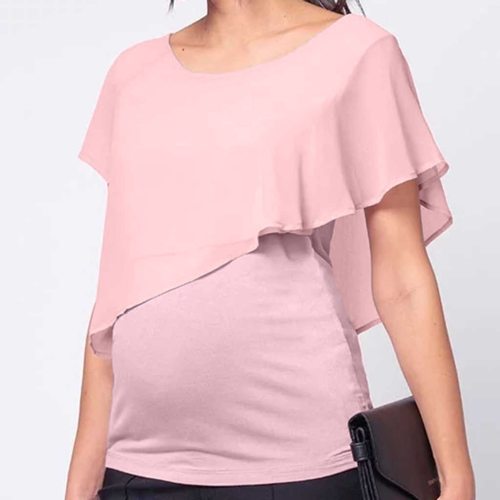 Maternity Nursing Wrap Double Layer Short Sleeve Pregancy Blouse T Shirt