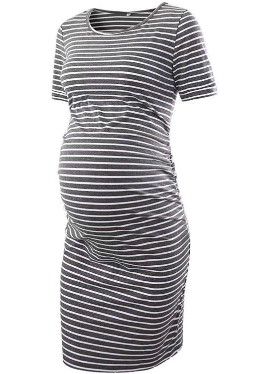 Women's New Round-necked Short-sleeved Striped Maternity Dress