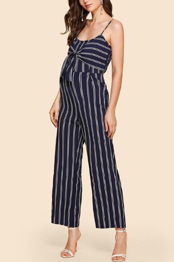 Maternity Strap Striped Casual Jumpsuit