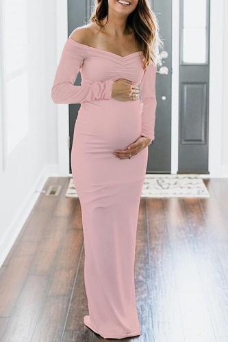 Maternity Solid Pink Off Shoulder Photoshoot Gowns  Dress