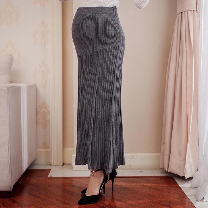 Maternity casual solid color stomach lift knit skirt