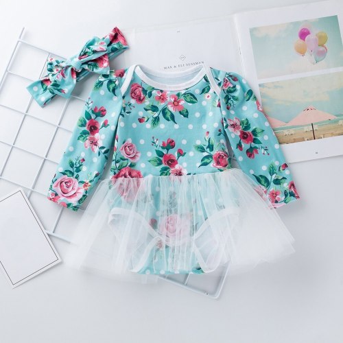 Baby Girls Long Sleeve Romper Skirt Hair Band Outfits Fashion Clothes Set