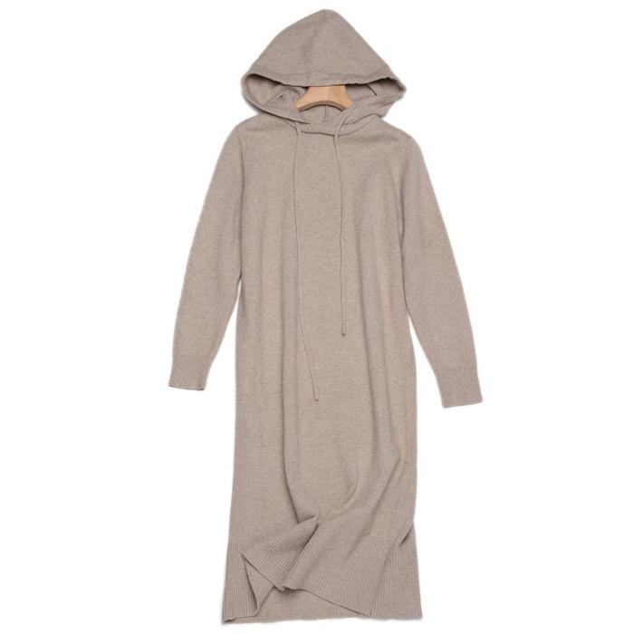 Hooded Dress Women's Sweater Autumn Winter French New Hooded Bottomed Coat