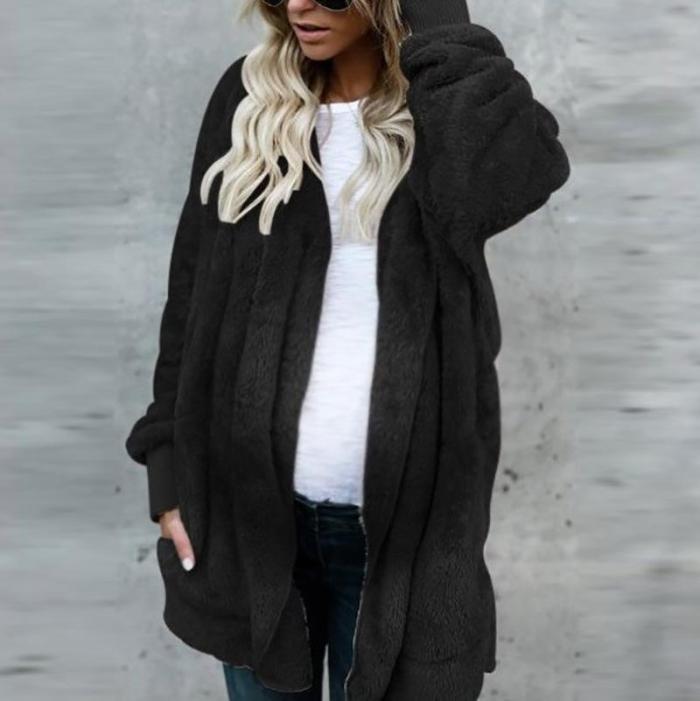 Maternity Pure Color Long Sleeve Hooded Cardigan