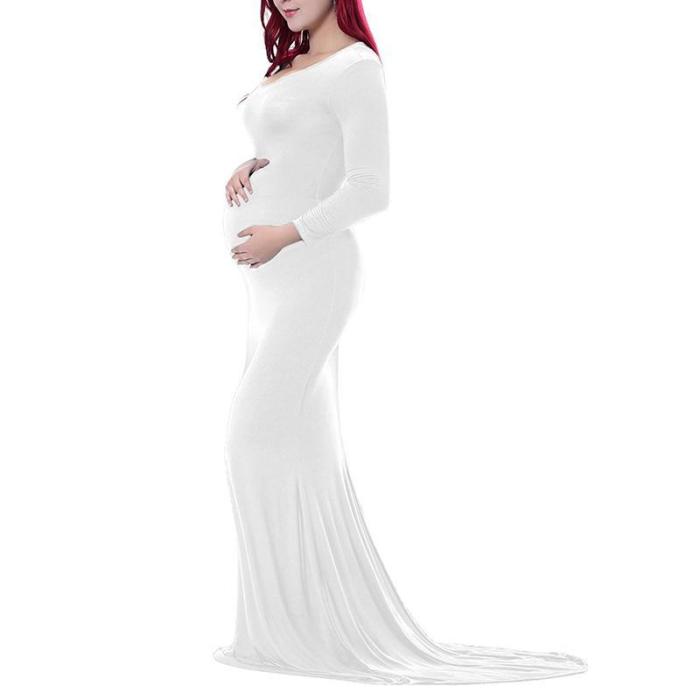 Maternity Pure Color Elegant Off Shoulder Long Sleeve Dress