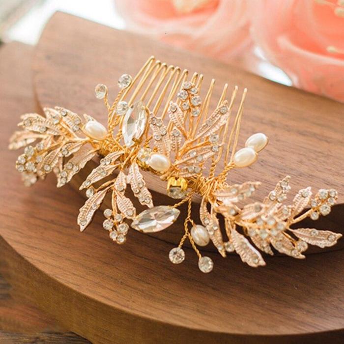 Gold Leaf Bridal Hair Comb Handmade Wedding Hair Accessories