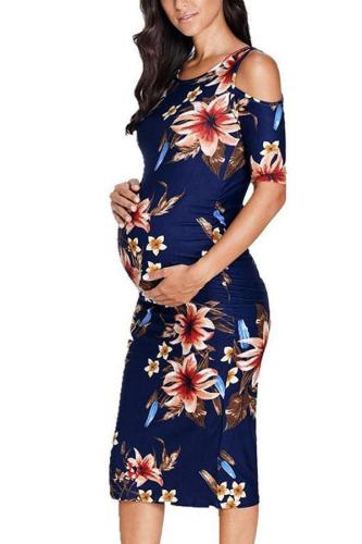 Maternity Casual Print O-Neck Maxi Dress
