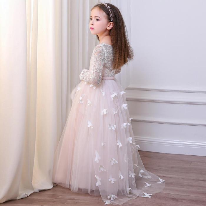2020 new children's skirt ins new long-sleeved girl's  fluffy princess skirt three-dimensional butterfly Dress