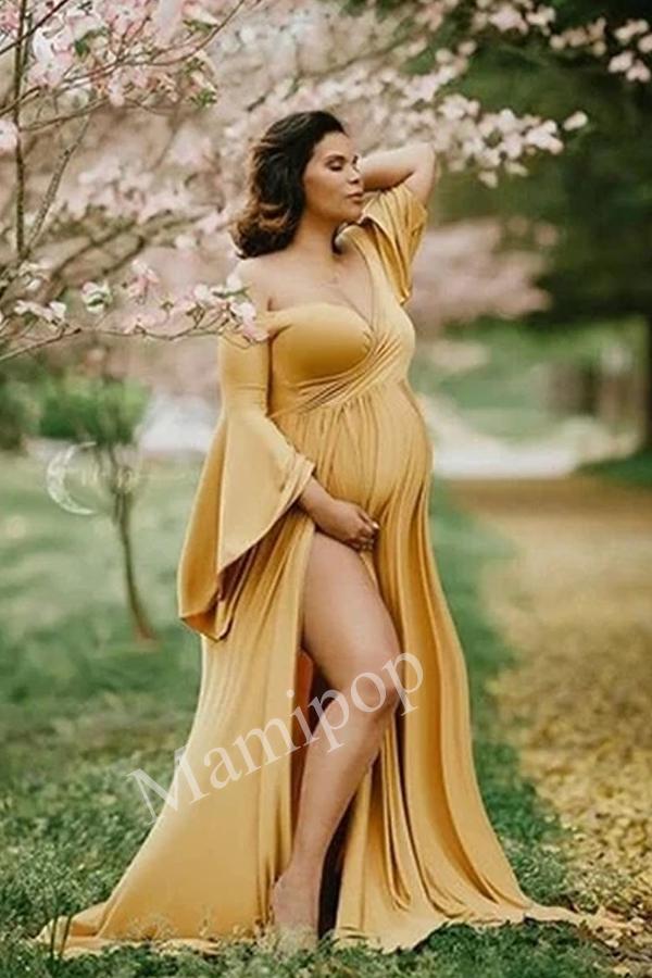 Cotton Maternity Dresses for Sexy Shouldless Ruffle Photoshoot Gowns  Dresses