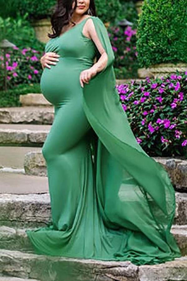 Maternity Mesh Pure Color V Neck Sleeveless Dress