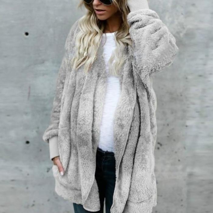 Maternity Pure Color Long Sleeve Hooded Cardigan