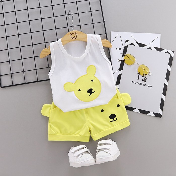 Baby KidS Boys  Cartoon Bear Print Tops Shorts Outfit Set meisjes kleding zomer