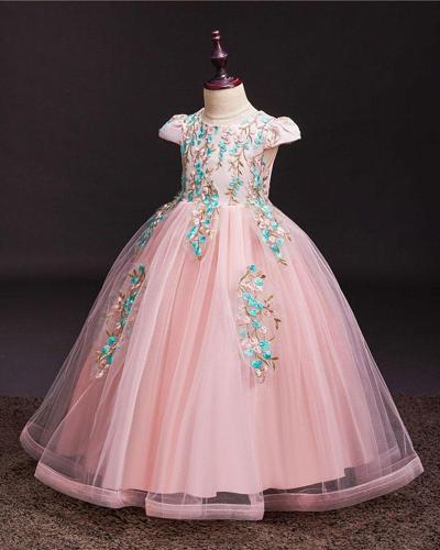 Elegant Embroidered Round Neck Evening Dress