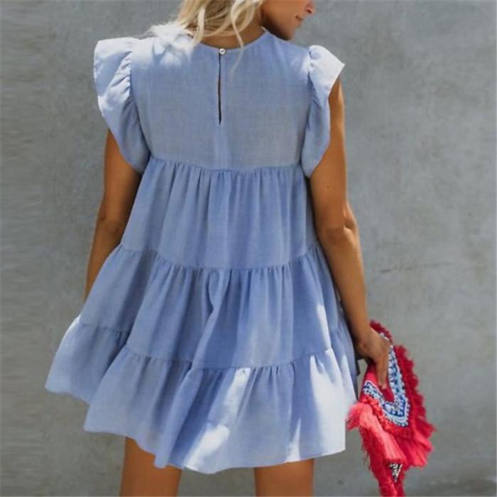 Maternity Solid Color Splicing Ruffle Cake Dress
